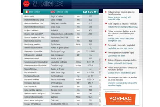 Tornio parallelo SIBIMEX CU 500 MT visualizzato usato RICONDIZIONATO